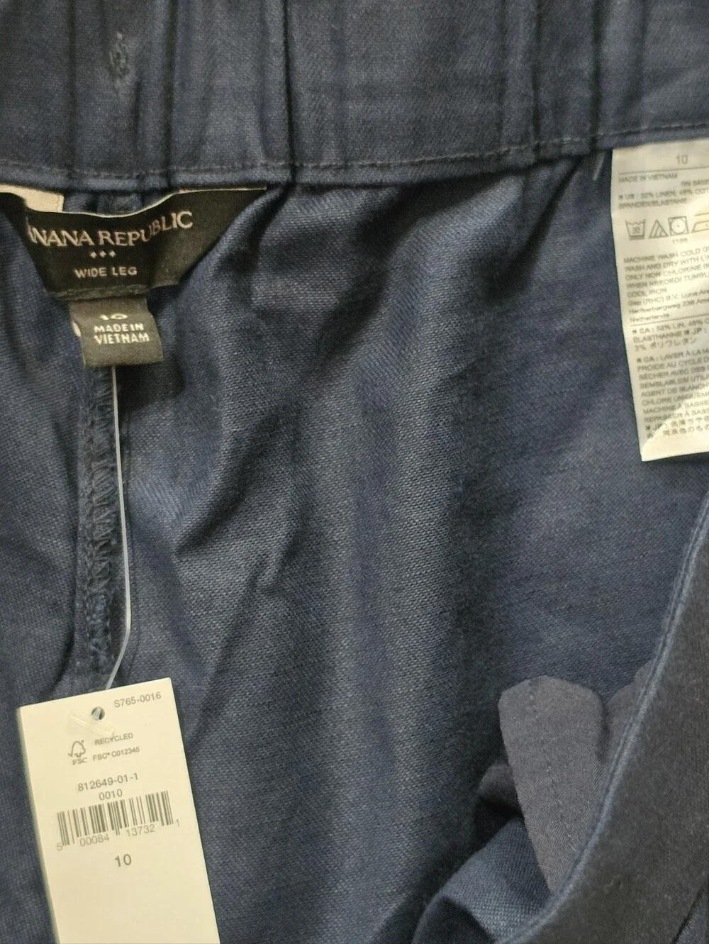 NWT Banana Republic Linen Blend Wide Leg High Rise Pants Womens Sz 10 Navy Blue